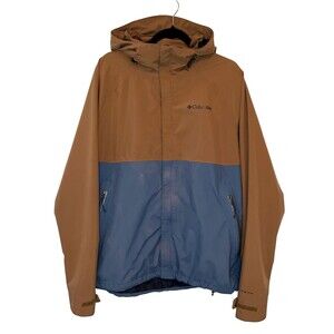 Columbia Jacket Men’s Large Brown Gray Omni-Tech  Waterproof Hood Zip *FLAWS*
